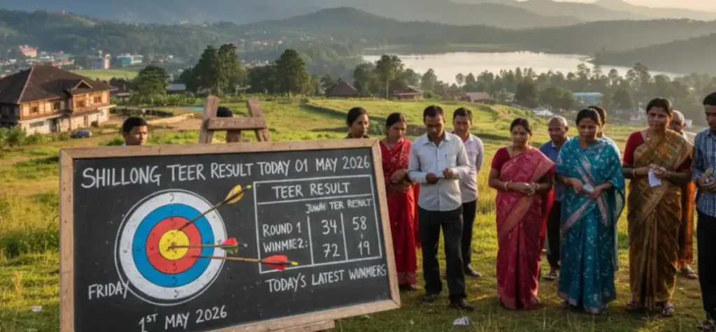 Teer Result Today on a black Board with people standing near the Black Board
