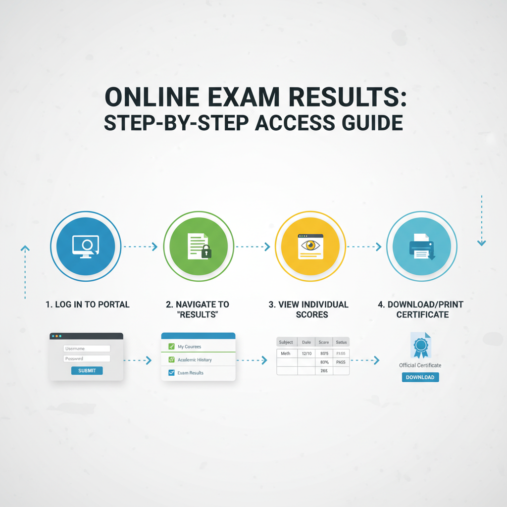 An illustrative infographic showing the step-by-step process of checking online exam results
